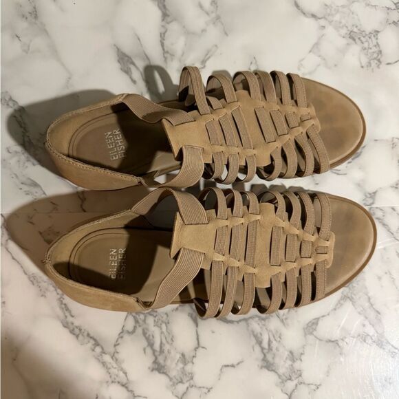 Eileen Fisher Tan Leather Strappy Rato Sandals Size 7.5 - Picture 3 of 7